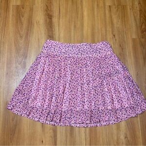 Blue Cherry Pink Pleated Skater Mini Skirt for Casual Wear